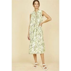 HUNTER BELL‎ Westin Midi Dress Green Gardenia Floral Sleeveless
